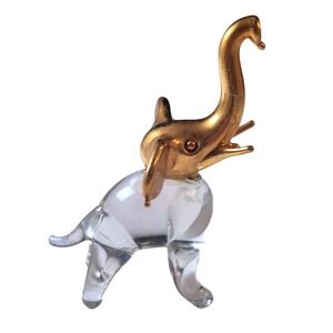 1950's Vintage Hand-Blown Glass Elephant -trunk up for luck~Figurine